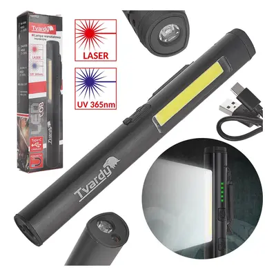 GEKO Inspekční dílenská lampa s magnetem LED COB 5W + 3W UV laser 800mAh 400lm IP44 (100) T00952