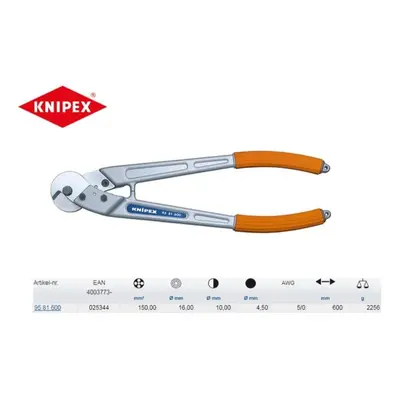 Nůžky na dráty, lana, kabely a kulatinu 600 mm KNIPEX 95 81 600 - leštěno, plastové návleky 95 8