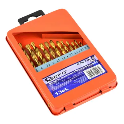 GEKO Sada bitů 13 ks 1,5-6,5mm HSS TiN met.box (20/80) G38231