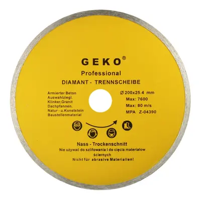 Kotouč diamantový řezný celoobvodový GEKO, 200x8x25,4mm G00249