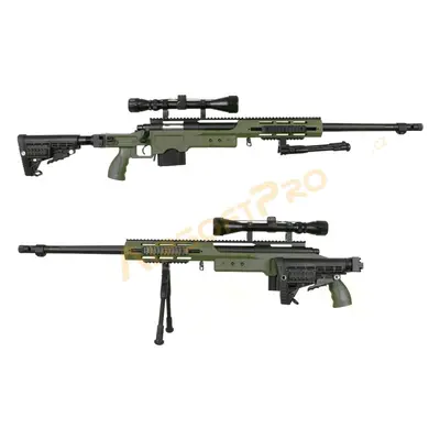 Well Airsoft sniper MB4412D + puškohled a dvojnožka - olivová + Doprava zdarma