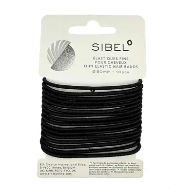 Sibel Elastic Thin Hair Bands Black 50 mm 16 ks