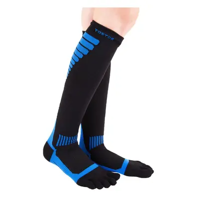 Compression Knee-High prstové kompresní podkolenky ToeToe Černá / Modrá 1 pár