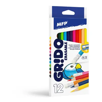 MFP MFP, 6300587, Grido Erasable, gumovací, trojhranné pastelky s ořezávátkem, 12 ks