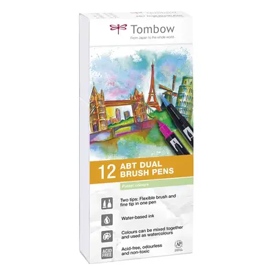 Tombow Tombow, ABT-12P-2, ABT Dual Brush pen, oboustranné popisovače, Pastel tone, 12 ks