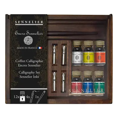 Sennelier Sennelier, 134025, Calligraphy wood ink set, kaligrafická sada, 12 ks inkoustů a přísl