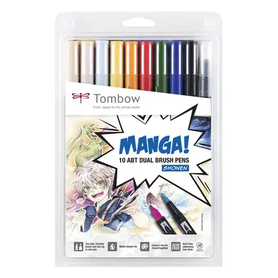 Tombow Tombow, ABT-10C-MA, ABT Dual Brush pen, oboustranné popisovače, Manga set Shonen, 10 ks