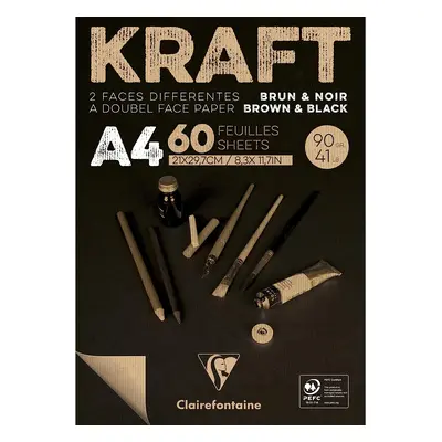 Clairefontaine Clairefontaine, 975818C, Brown & Black Kraft, blok kraftového papíru, A4, 90 g, 6