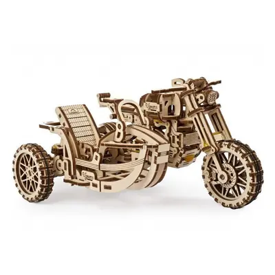 3D dřevěné mechanické puzzle - Motorka s vozíkem