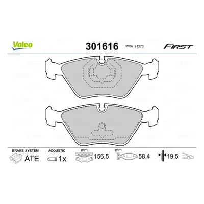 Sada brzdových destiček, kotoučová brzda VALEO 301616