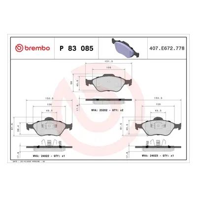 Sada brzdových destiček, kotoučová brzda BREMBO P 83 085