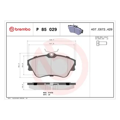 Sada brzdových destiček, kotoučová brzda BREMBO P 85 029