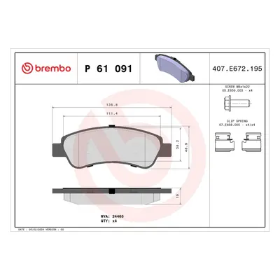 Sada brzdových destiček, kotoučová brzda BREMBO P 61 091