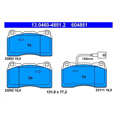 Sada brzdových destiček, kotoučová brzda ATE 13.0460-4851.2