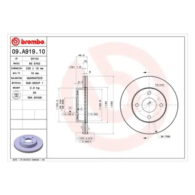 Brzdový kotouč BREMBO 09.A919.10