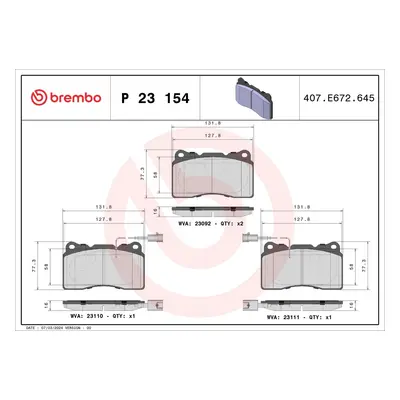 Sada brzdových destiček, kotoučová brzda BREMBO P 23 154X