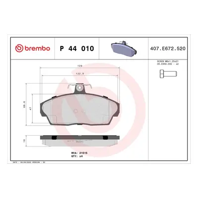 Sada brzdových destiček, kotoučová brzda BREMBO P 44 010