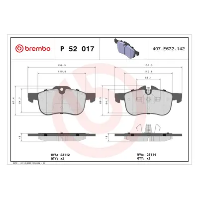 Sada brzdových destiček, kotoučová brzda BREMBO P 52 017