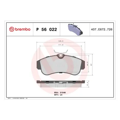 Sada brzdových destiček, kotoučová brzda BREMBO P 56 022