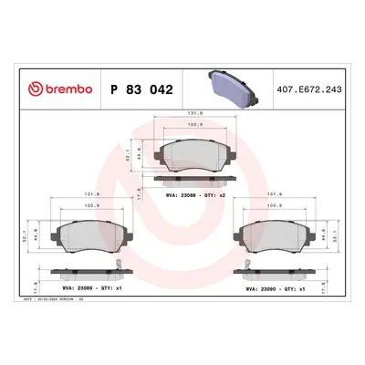 Sada brzdových destiček, kotoučová brzda BREMBO P 83 042