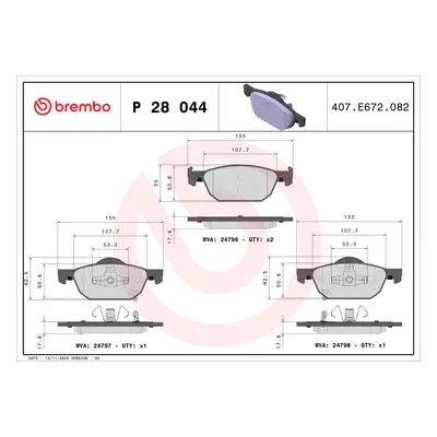 Sada brzdových destiček, kotoučová brzda BREMBO P 28 044X