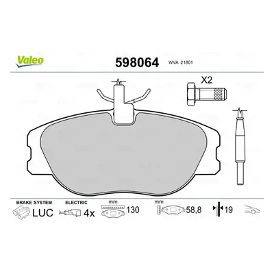 Sada brzdových destiček, kotoučová brzda VALEO 598064