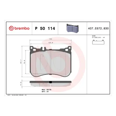 Sada brzdových destiček, kotoučová brzda BREMBO P 50 114