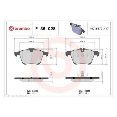 Sada brzdových destiček, kotoučová brzda BREMBO P 36 028