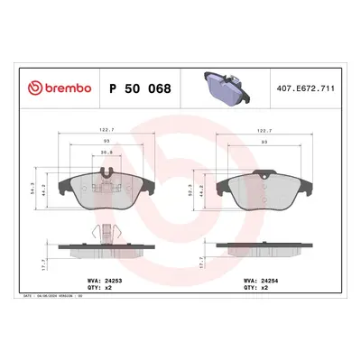 Sada brzdových destiček, kotoučová brzda BREMBO P 50 068