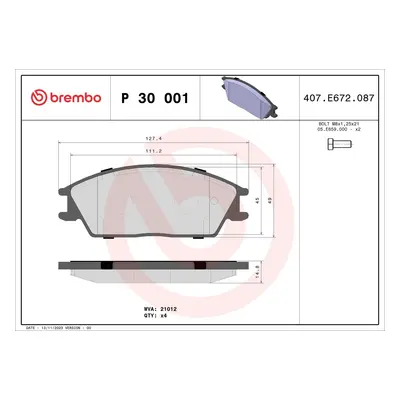 Sada brzdových destiček, kotoučová brzda BREMBO P 30 001