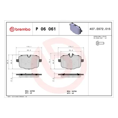 Sada brzdových destiček, kotoučová brzda BREMBO P 06 061