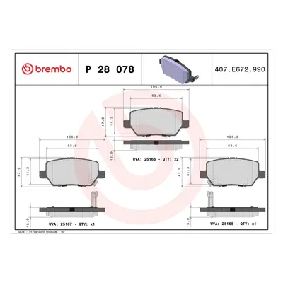 Sada brzdových destiček, kotoučová brzda BREMBO P 28 078