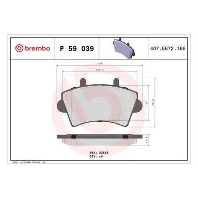 Sada brzdových destiček, kotoučová brzda BREMBO P 59 039