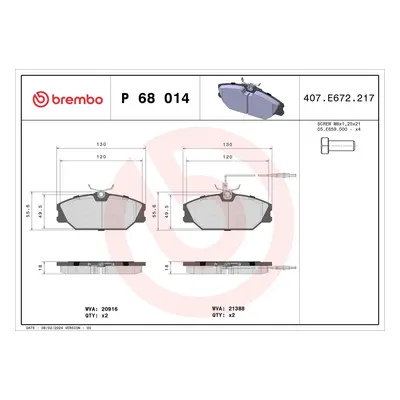 Sada brzdových destiček, kotoučová brzda BREMBO P 68 014