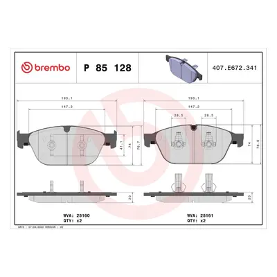 Sada brzdových destiček, kotoučová brzda BREMBO P 85 128