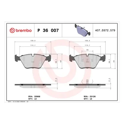 Sada brzdových destiček, kotoučová brzda BREMBO P 36 007