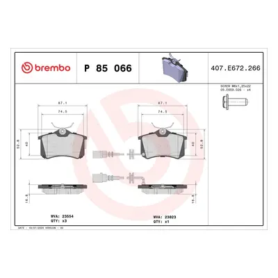 Sada brzdových destiček, kotoučová brzda BREMBO P 85 066