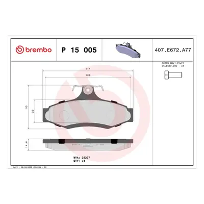 Sada brzdových destiček, kotoučová brzda BREMBO P 15 005