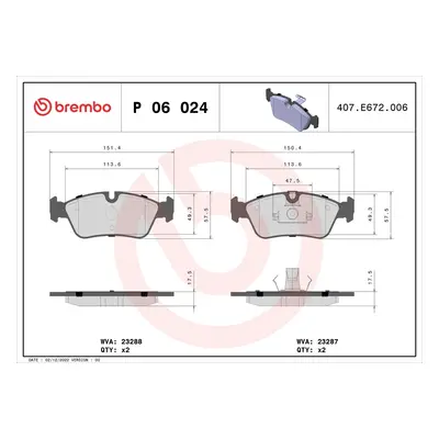 Sada brzdových destiček, kotoučová brzda BREMBO P 06 024