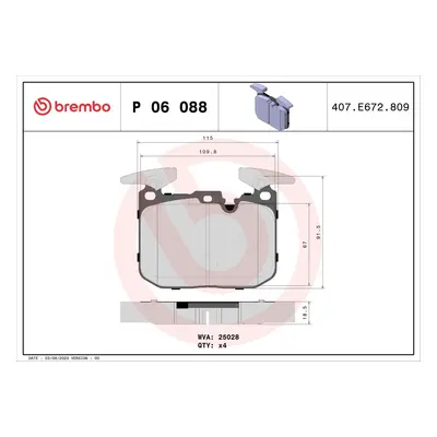 Sada brzdových destiček, kotoučová brzda BREMBO P 06 088