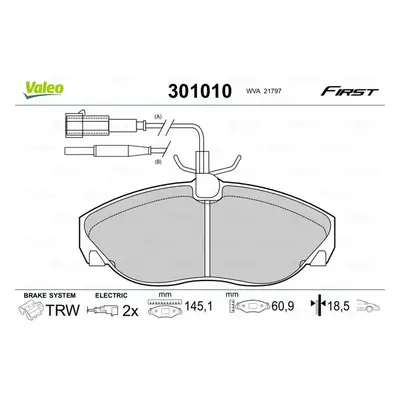 Sada brzdových destiček, kotoučová brzda VALEO 301010