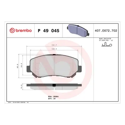 Sada brzdových destiček, kotoučová brzda BREMBO P 49 045