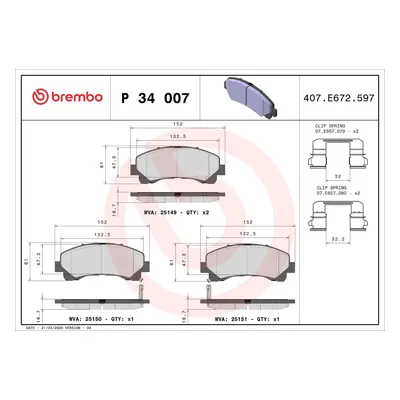 Sada brzdových destiček, kotoučová brzda BREMBO P 34 007