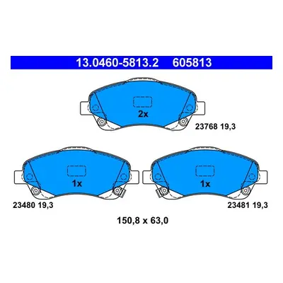 Sada brzdových destiček, kotoučová brzda ATE 13.0460-5813.2
