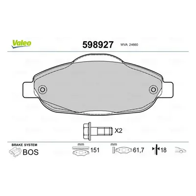 Sada brzdových destiček, kotoučová brzda VALEO 598927