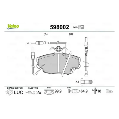 Sada brzdových destiček, kotoučová brzda VALEO 598002