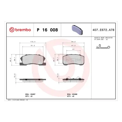 Sada brzdových destiček, kotoučová brzda BREMBO P 16 008