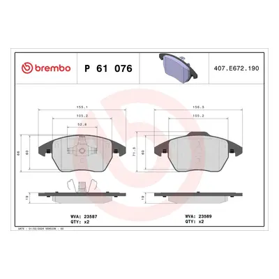 Sada brzdových destiček, kotoučová brzda BREMBO P 61 076X