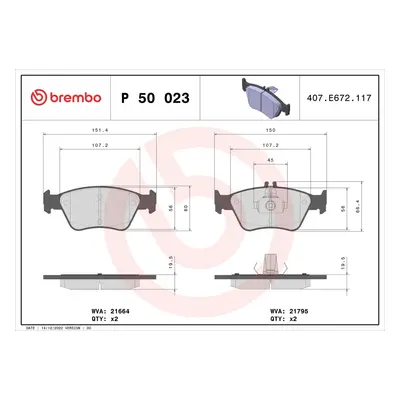 Sada brzdových destiček, kotoučová brzda BREMBO P 50 023