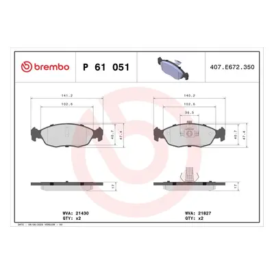 Sada brzdových destiček, kotoučová brzda BREMBO P 61 051